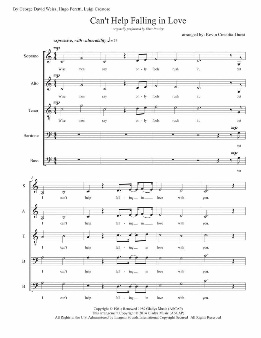 Can't Help Falling In Love 4-Part scores gallery preview page 1