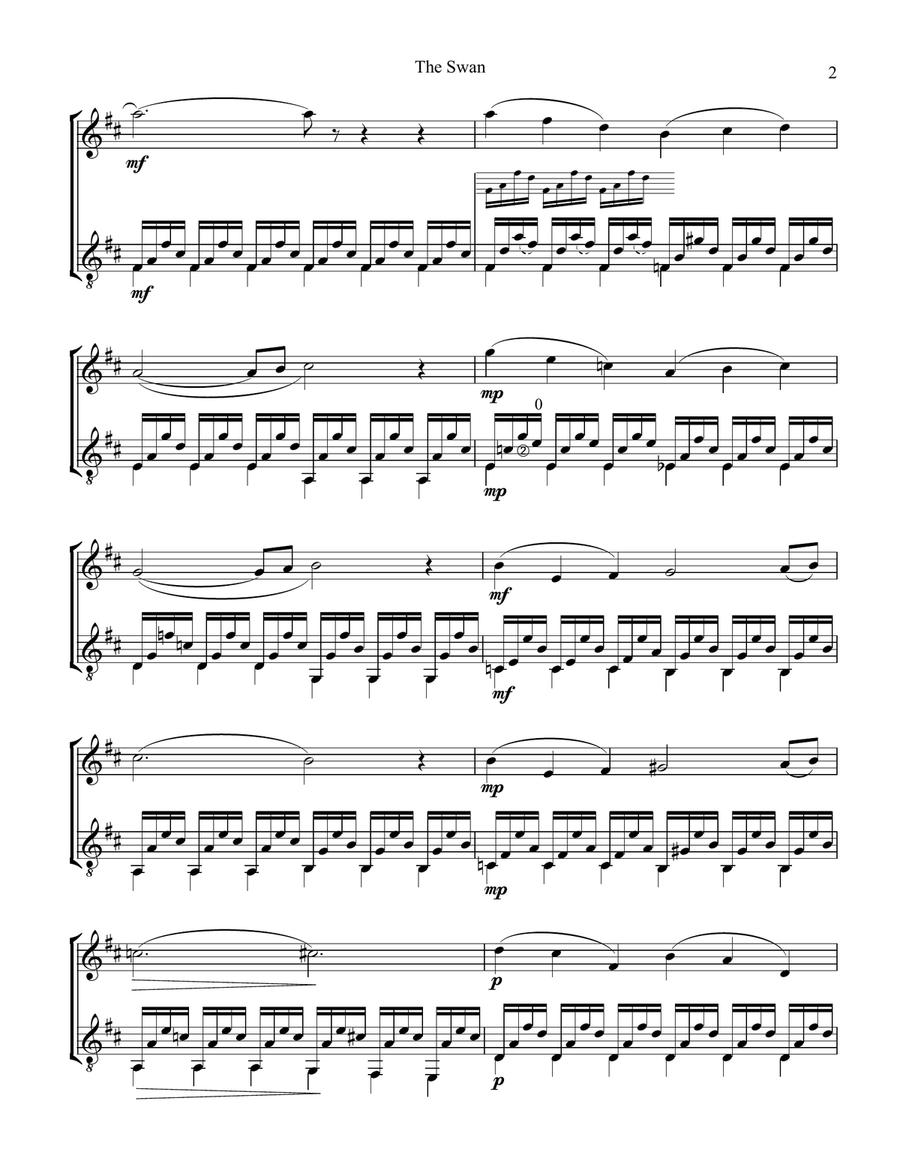 The Swan / Le cygne (D Major) for violin and guitar String Duet scores gallery preview page 3
