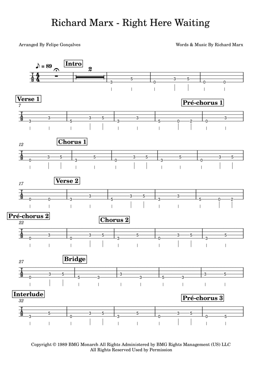 Right Here Waiting Right Here Waiting Guitar Tablature scores gallery preview page 1