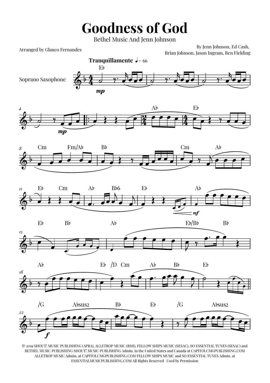 Goodness Of God Soprano Saxophone scores gallery preview page 1