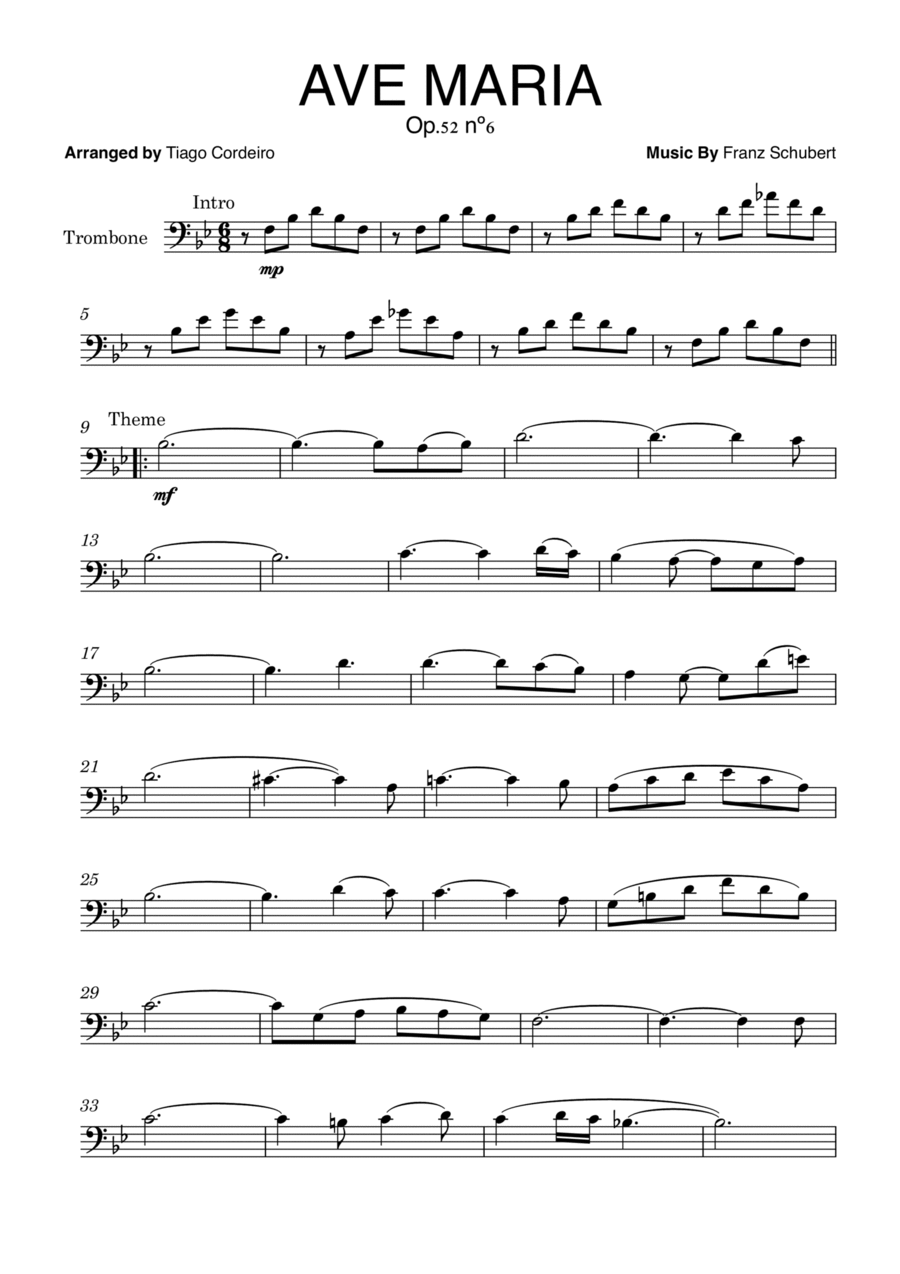 Ave Maria Op.52 nº6 Ave Maria Op.52 nº6 Trombone Solo scores gallery preview page 1