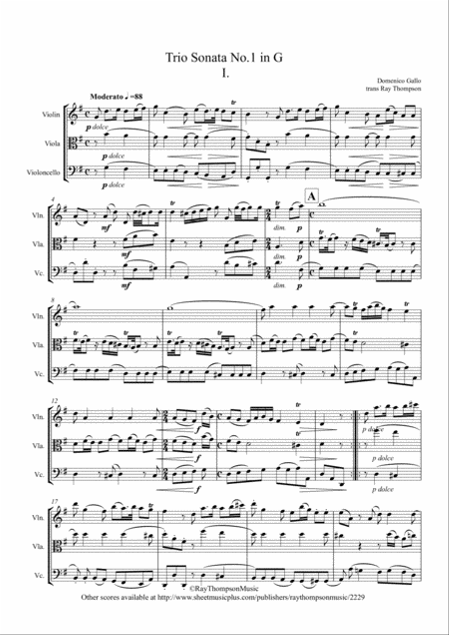 Gallo: Trio Sonata No.1 in G Mvt.I (Pulcinella Suite Mvt.1 Sinfonia) - string trio String Trio scores gallery preview page 1