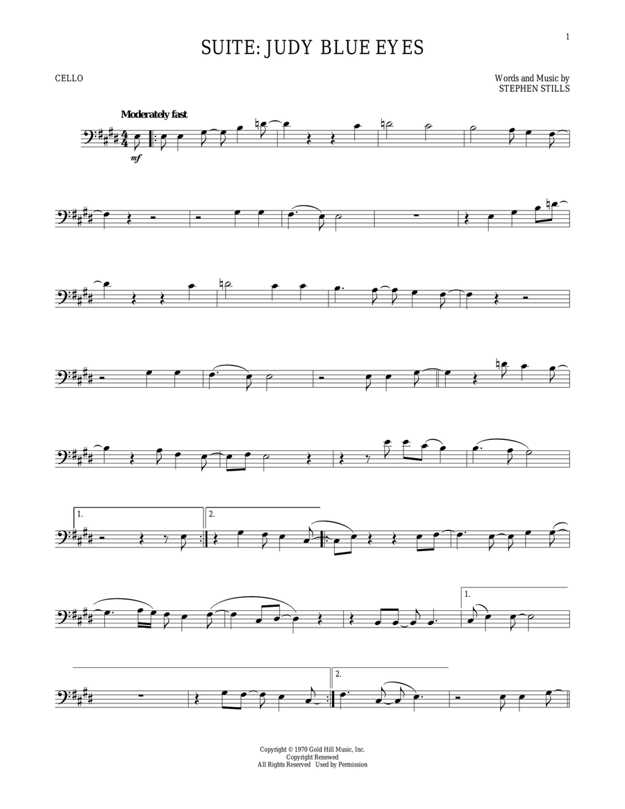 Suite: Judy Blue Eyes Suite: Judy Blue Eyes Cello Solo scores gallery preview page 1