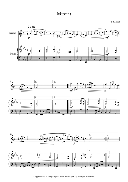 Minuet (In D Minor) - Johann Sebastian Bach (Clarinet + Piano) image number null