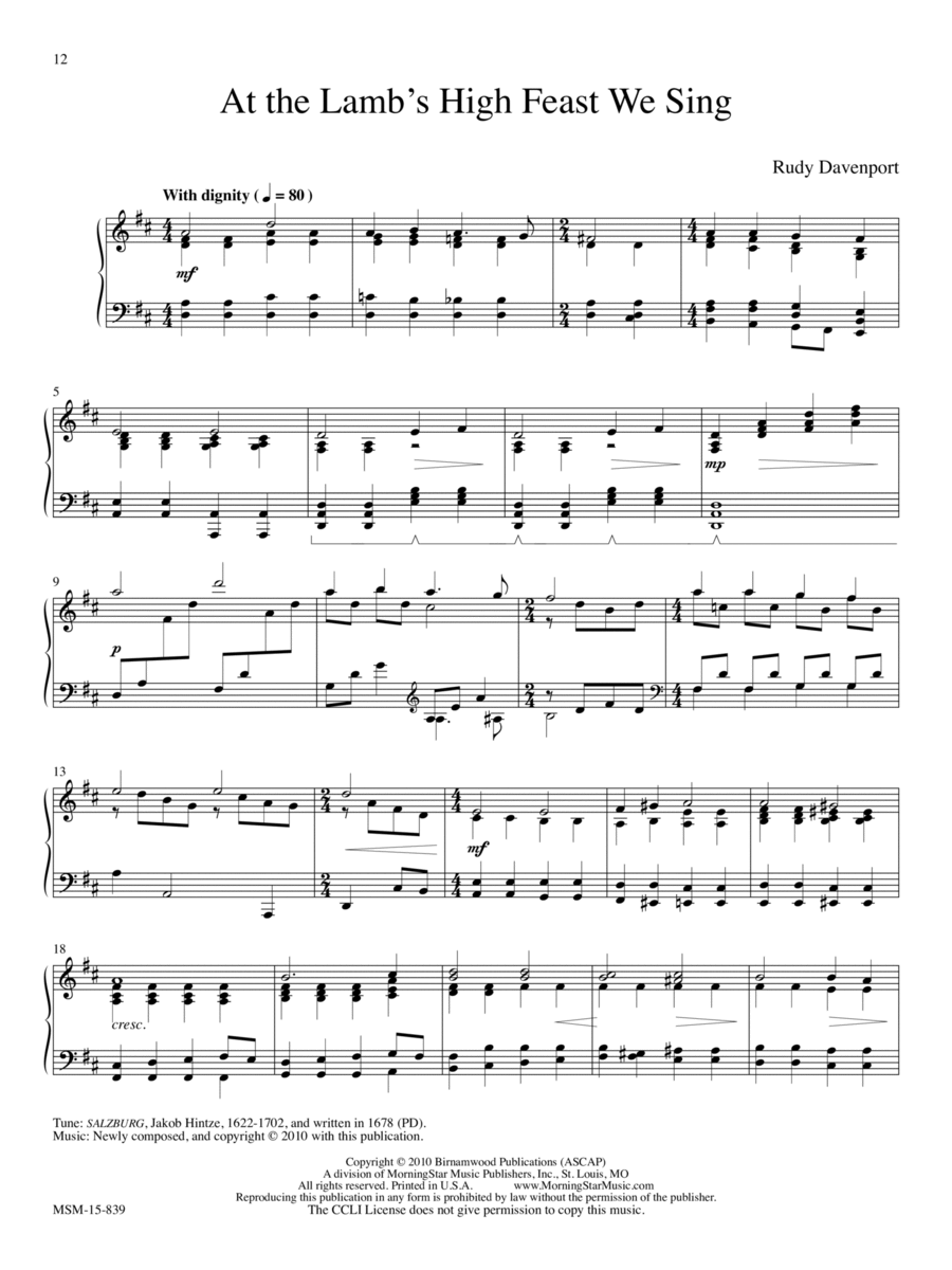 At the Lamb's High Feast We Sing Piano Solo scores gallery preview page 1