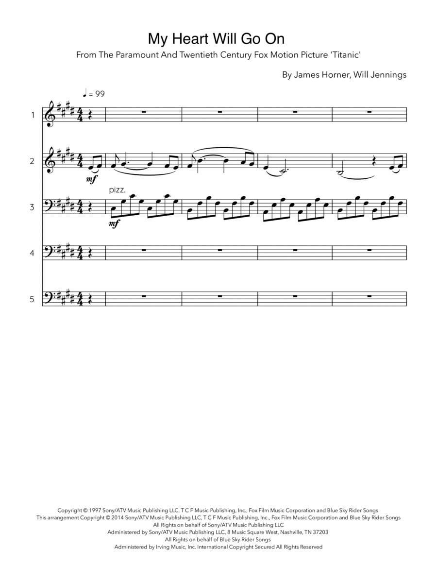 My Heart Will Go On (love Theme From 'titanic') My Heart Will Go On (love Theme From 'titanic') String Quintet scores gallery preview page 1