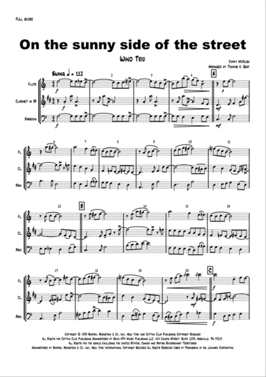 On The Sunny Side Of The Street Woodwind Trio scores gallery preview page 1