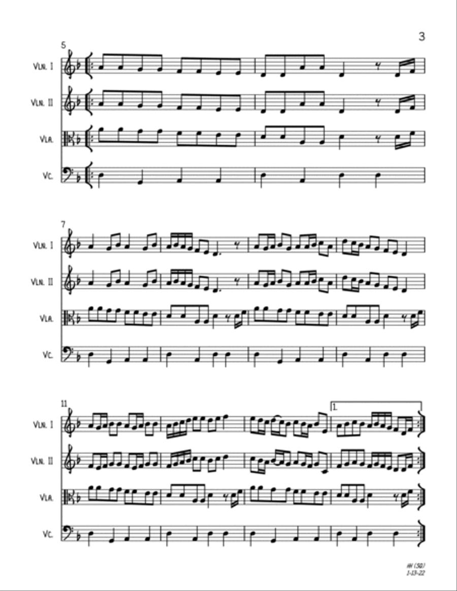 Hanerot Halalu (String Quartet) String Quartet scores gallery preview page 3