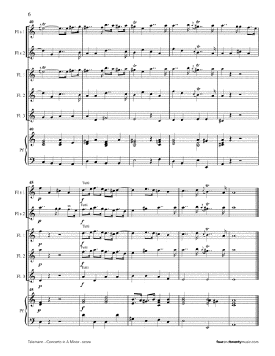 Concerto in A Minor, adapted for five flutes and piano Small Ensemble scores gallery preview page 6