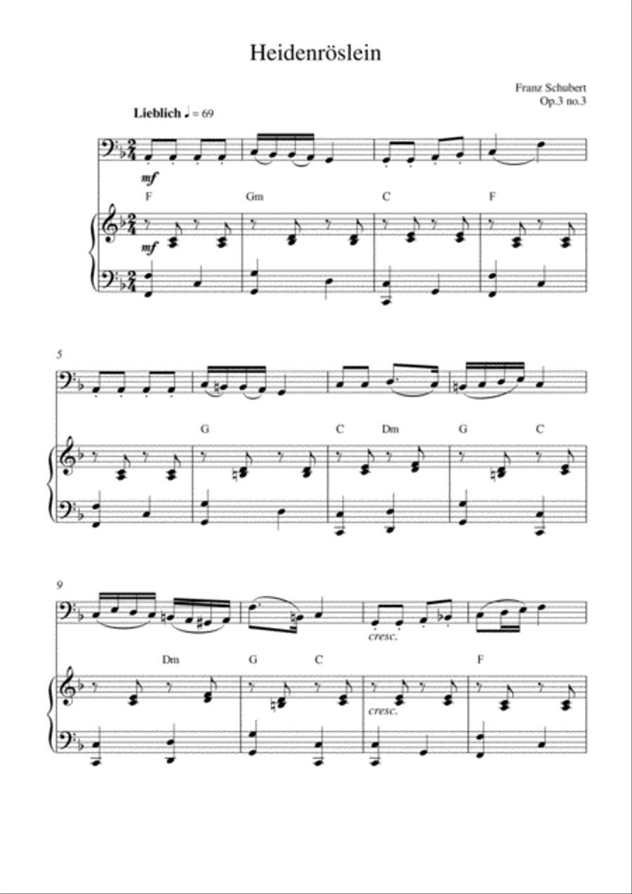 Heidenröslein (op.3 no.3) (bassoon solo and piano accompaniment with chords) Bassoon Solo scores gallery preview page 1