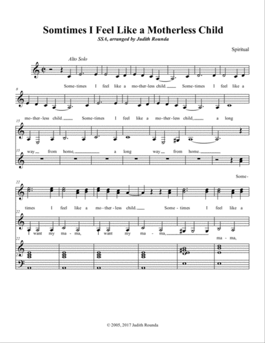 Sometimes I Feel Like a Motherless Child SSA scores gallery preview page 1