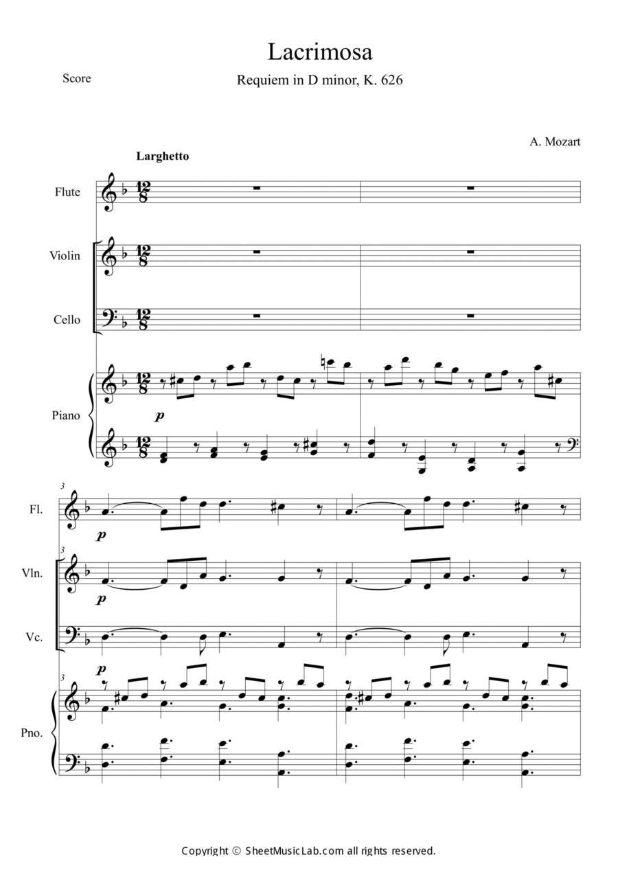 Mozart: Requiem K.626 6.Lacrimosa Cello scores gallery preview page 1