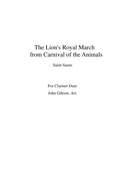 The Lion's Royal March from Carnival of the Animals by Saint-Saens for clarinet duet image number null