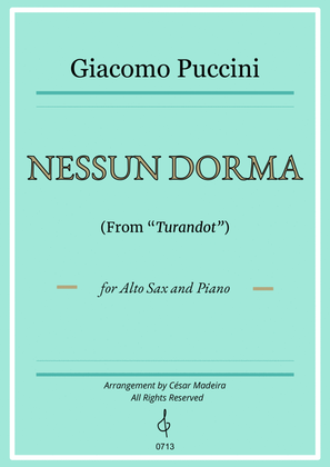 Nessun Dorma by Puccini - Alto Sax and Piano (Full Score)