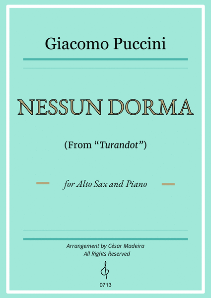 Nessun Dorma by Puccini - Alto Sax and Piano (Full Score) image number null