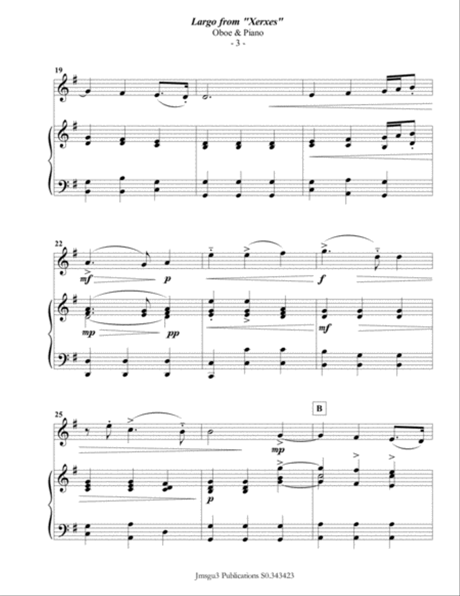 Handel: Largo from Xerxes for Oboe & Piano Piano scores gallery preview page 3