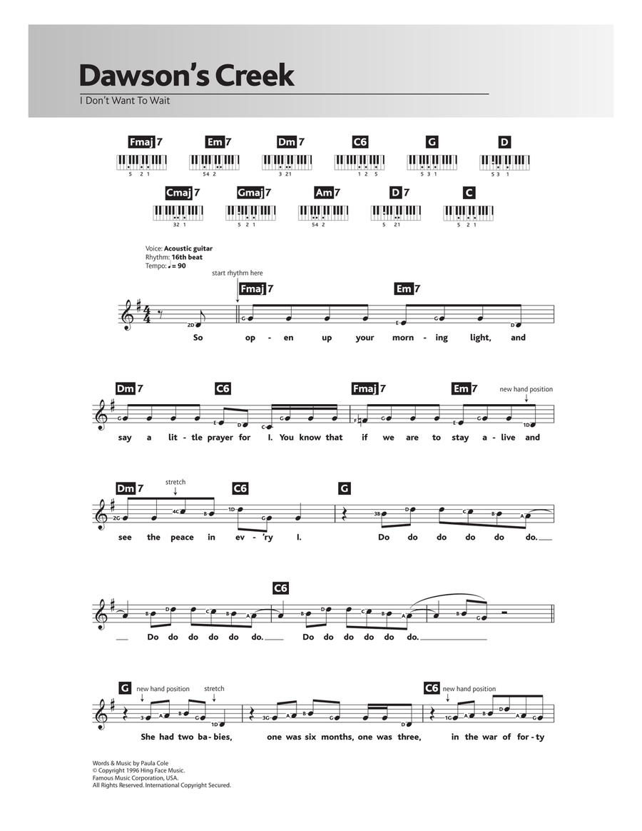 I Don't Want To Wait (theme from Dawson's Creek) Piano Solo scores gallery preview page 1