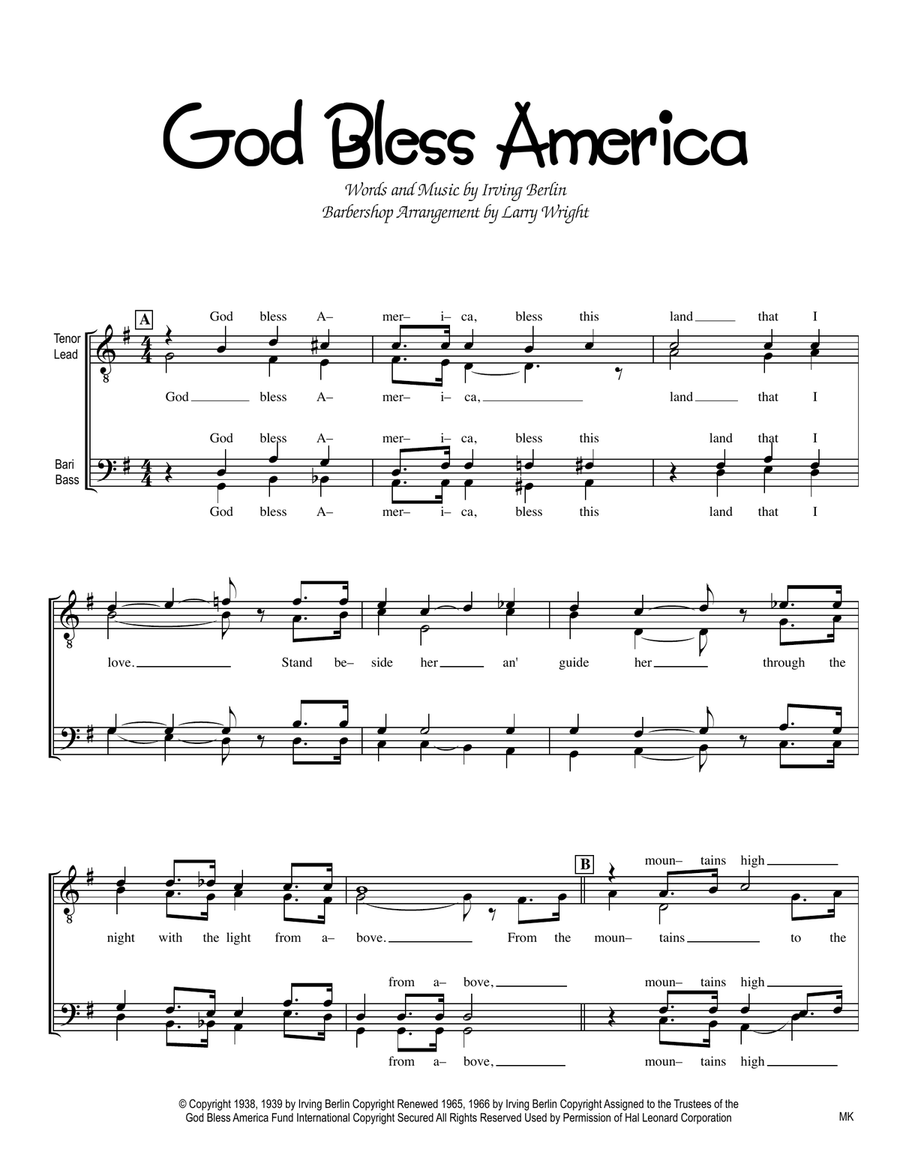 God Bless America TTBB scores gallery preview page 1