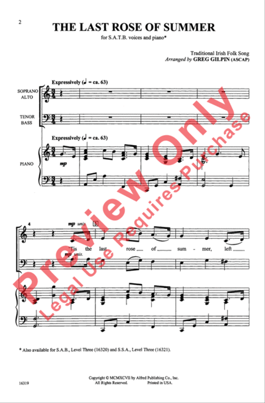 The Last Rose of Summer 4-Part scores gallery preview page 2