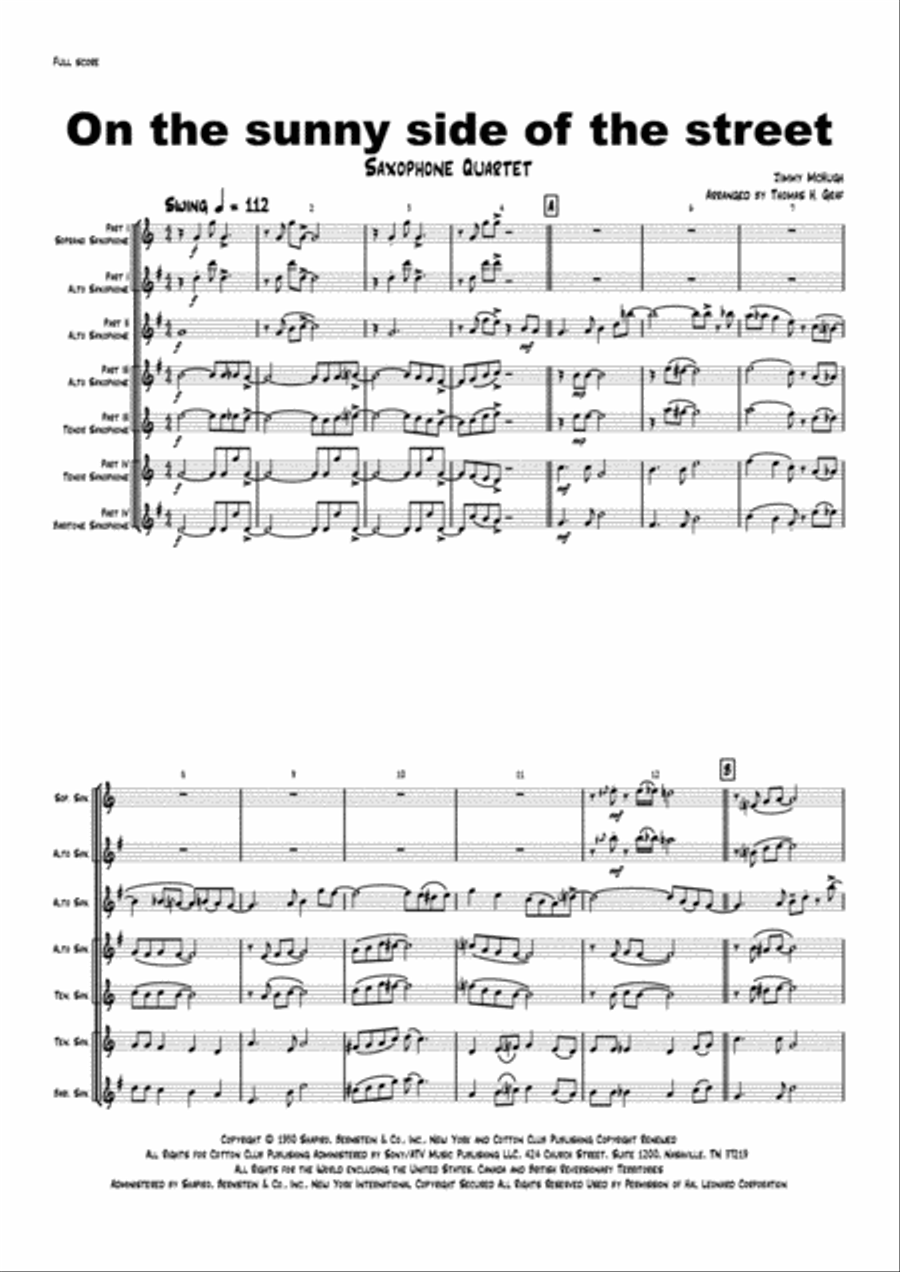 On The Sunny Side Of The Street Saxophone Quartet scores gallery preview page 1