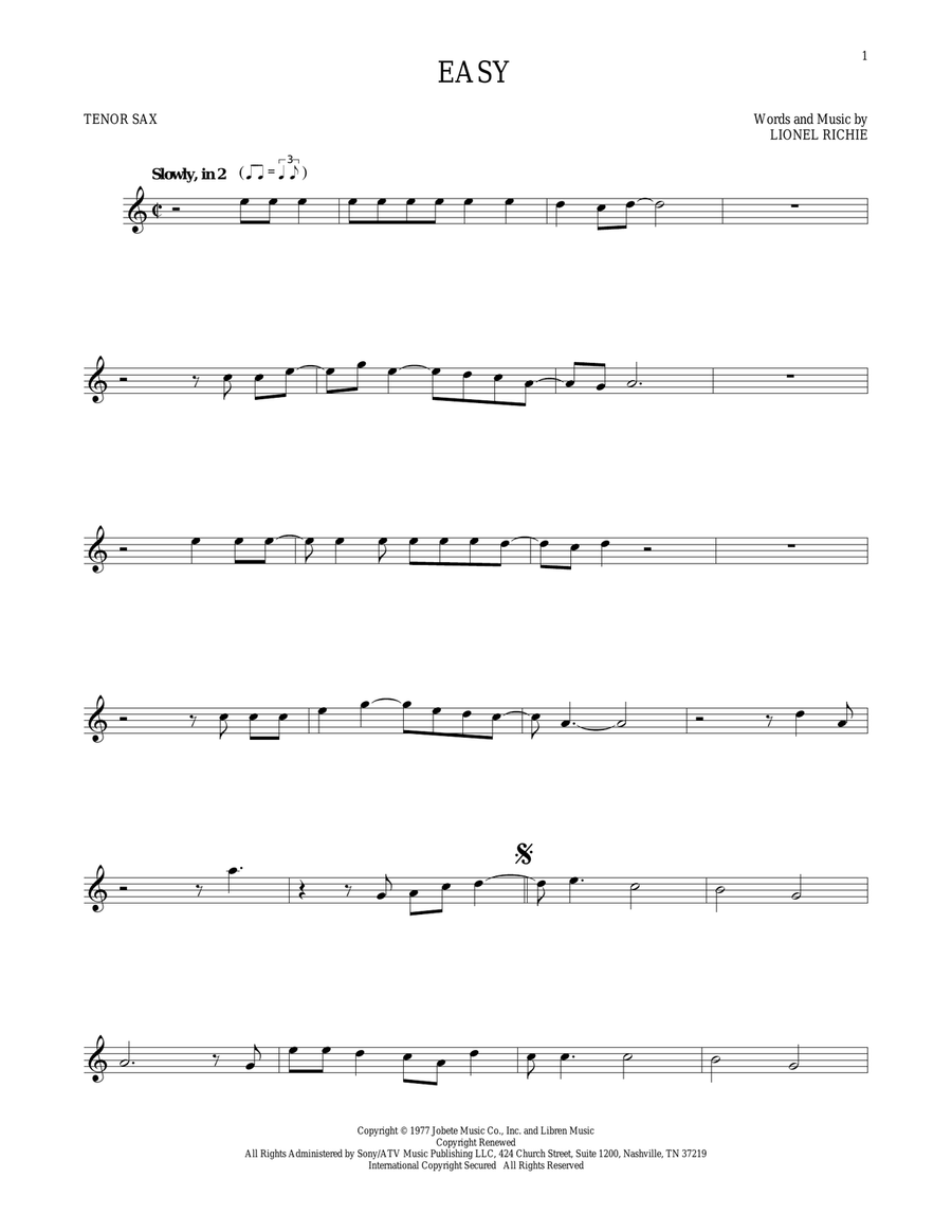 Easy Tenor Saxophone scores gallery preview page 1