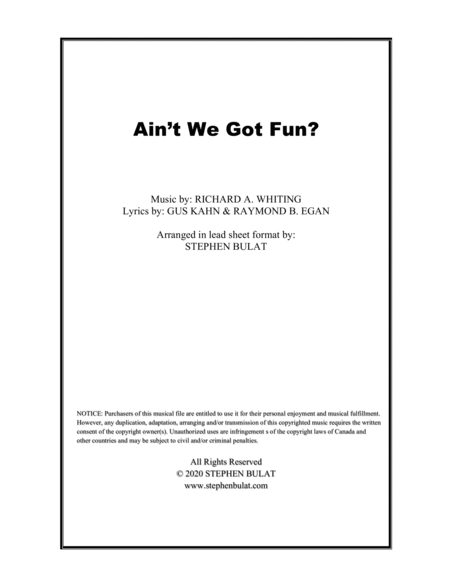 Ain't We Got Fun? - Lead sheet (melody, lyrics & chords) in original key of Eb