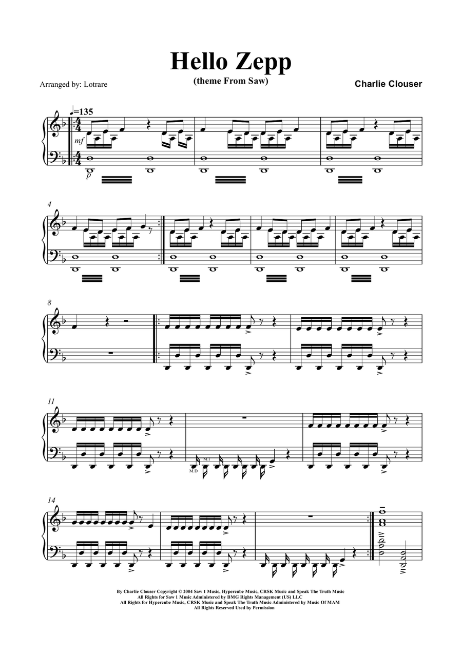 Hello Zepp (theme From Saw) Piano Solo scores gallery preview page 2