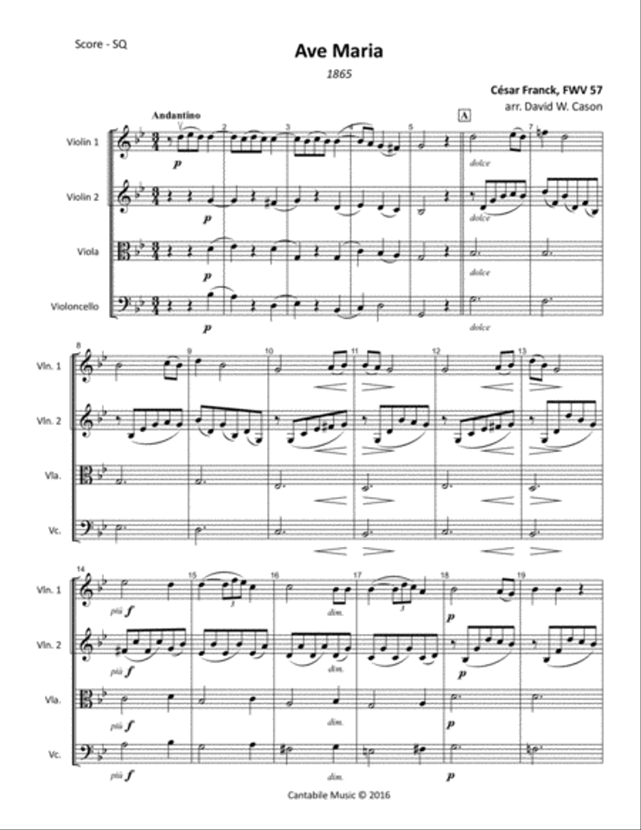 Ave Maria FWV 57 (Franck) STRING QUARTET String Quartet scores gallery preview page 1