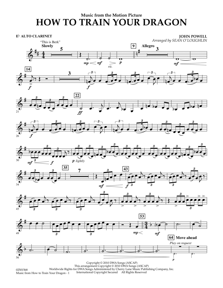 Music from How To Train Your Dragon - Eb Alto Clarinet