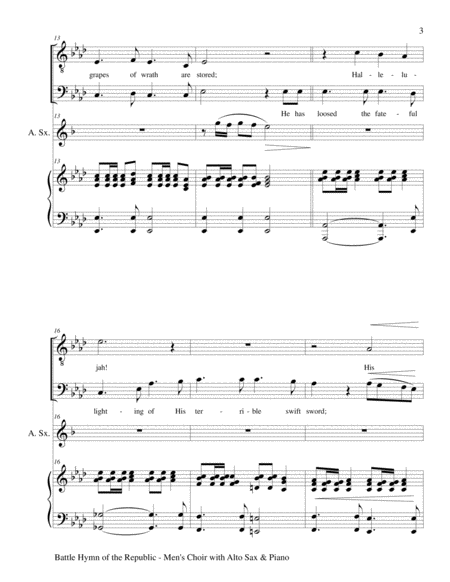 BATTLE HYMN OF THE REPUBLIC (for 2 Part Men's Choir with Alto Sax and Piano) image number null