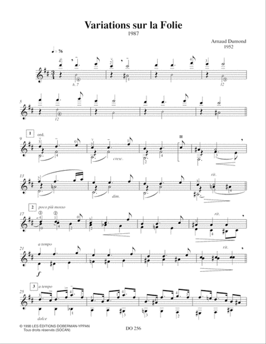 Variations sur la Folie Classical Guitar scores gallery preview page 3