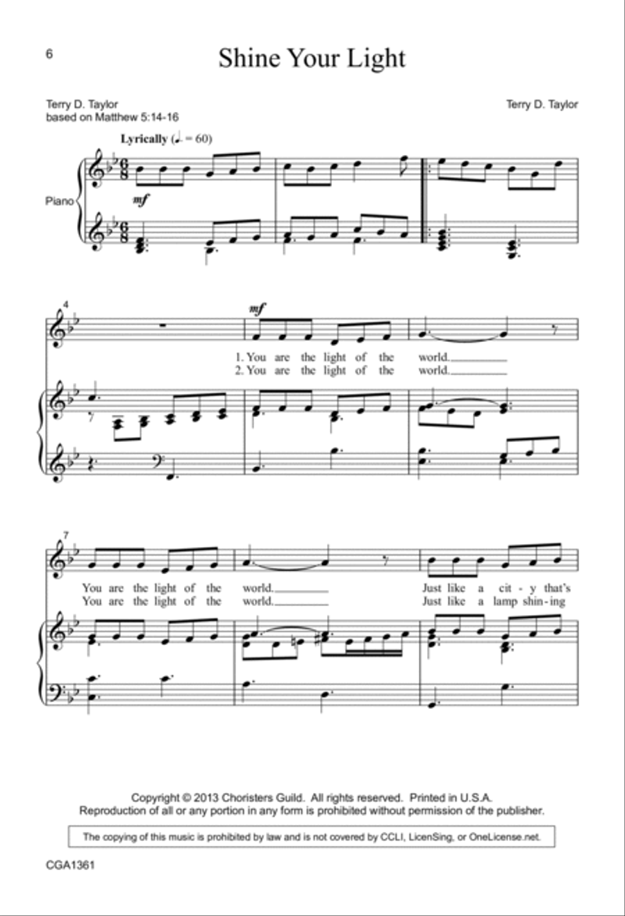 Shine Your Light Unison Choir scores gallery preview page 6