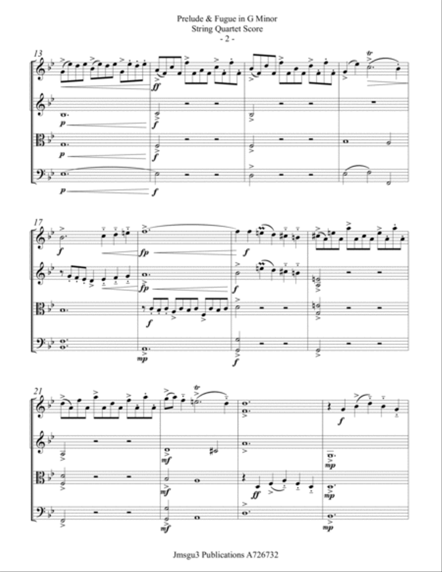 Bach: Prelude & Fugue in G Minor BWV 558 for String Quartet String Quartet scores gallery preview page 2
