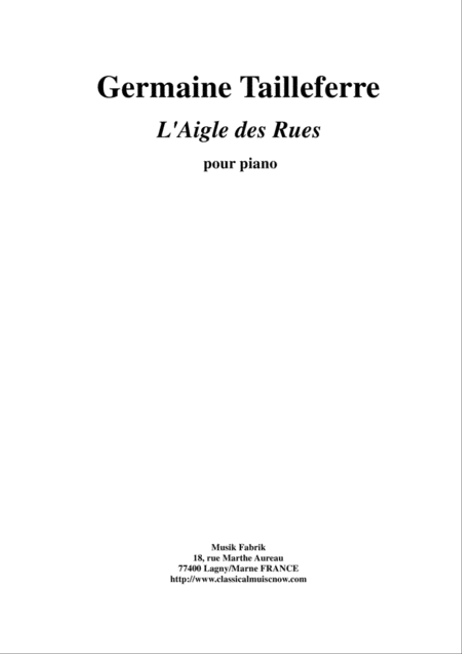 Germaine Tailleferre: L'Aigle des Rues, Suite of five pieces for piano Piano Solo scores gallery preview page 1