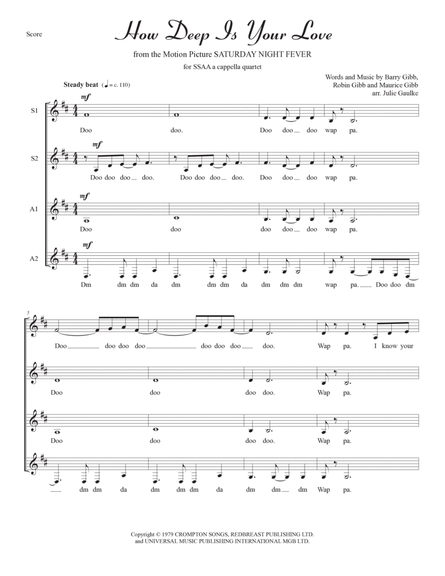 How Deep Is Your Love SSAA scores gallery preview page 1