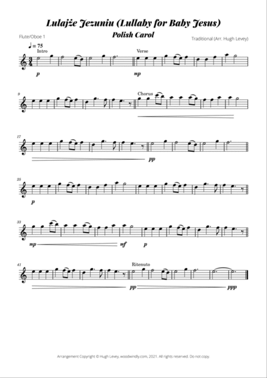 Lulajże Jezuniu (Lullaby for Baby Jesus) - Traditional Polish Carol - Woodwind Duet Woodwind Duet scores gallery preview page 5