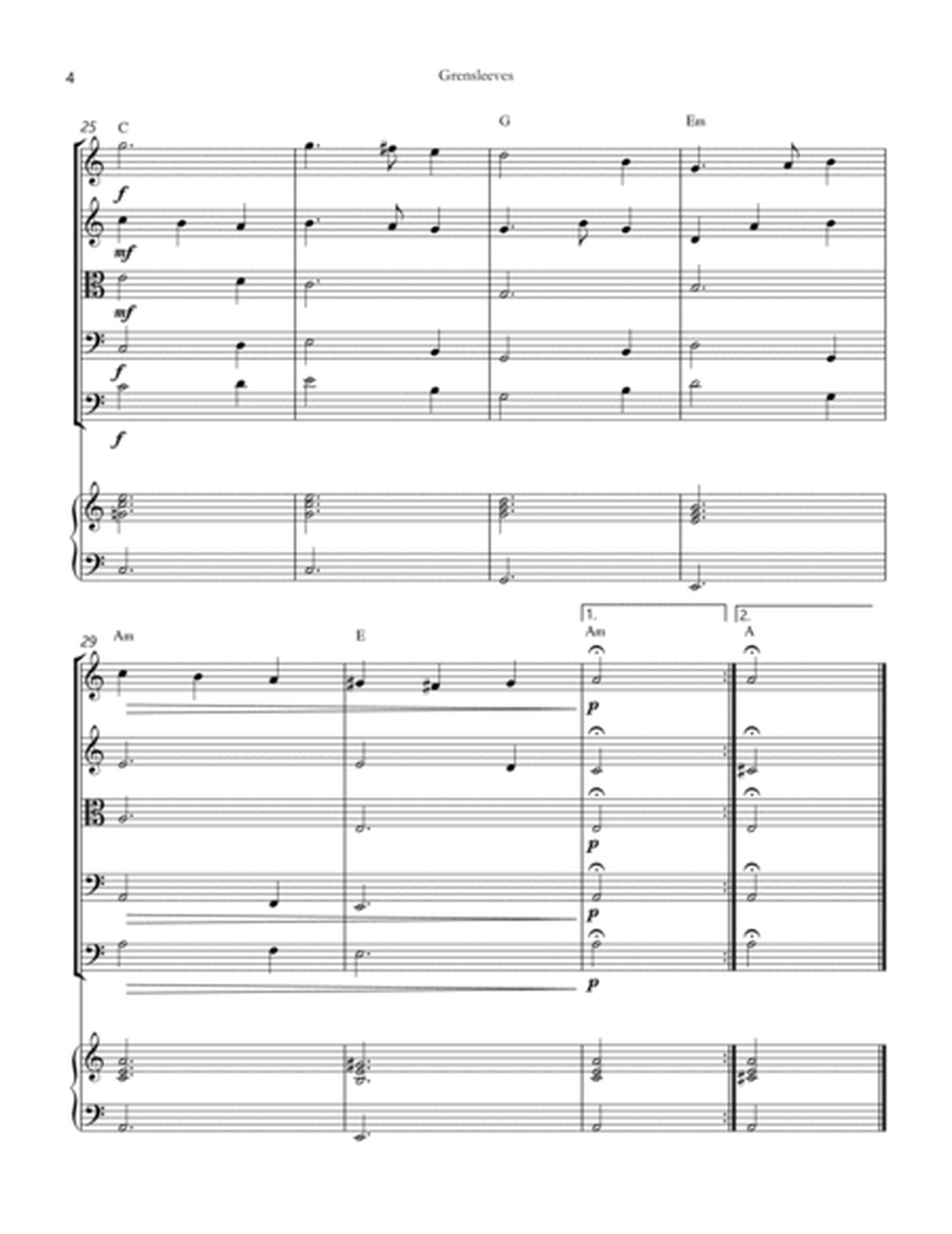 greensleeves for string quintet and piano with chords sheet music image number null
