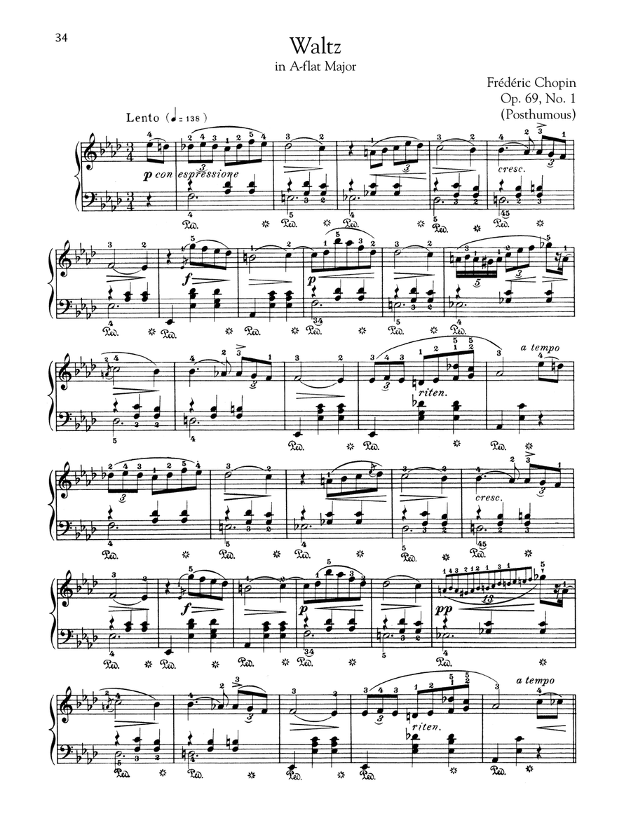Waltz In A-Flat Major, Op. 69, No. 1 Piano Solo scores gallery preview page 1