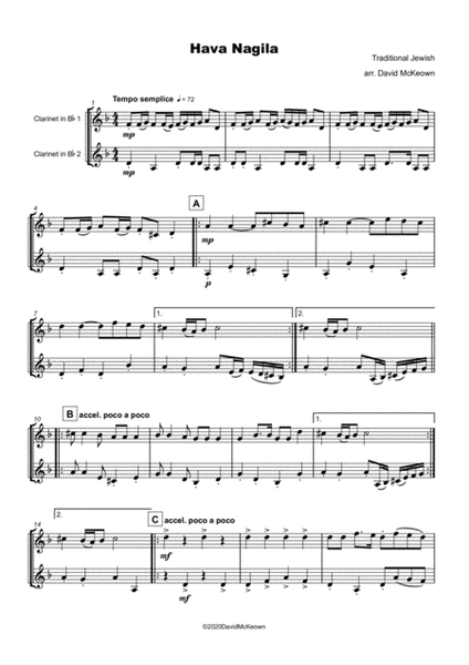 Hava Nagila, Klezmer tune for Clarinet Duet