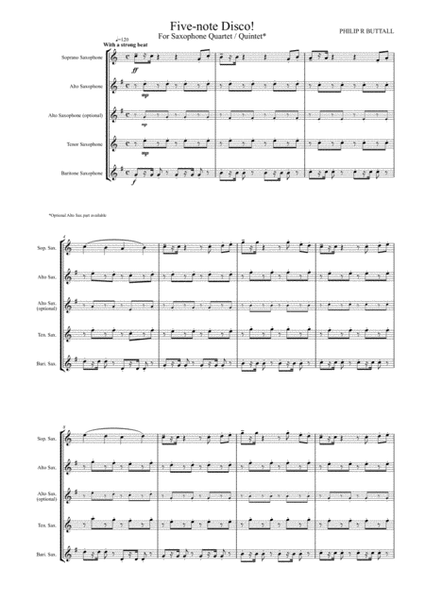 Five-note Disco! (Saxophone Quartet / Quintet) - Score image number null