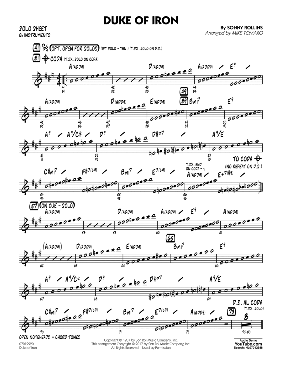 Duke Of Iron - Eb Solo Sheet Part scores gallery preview page 1