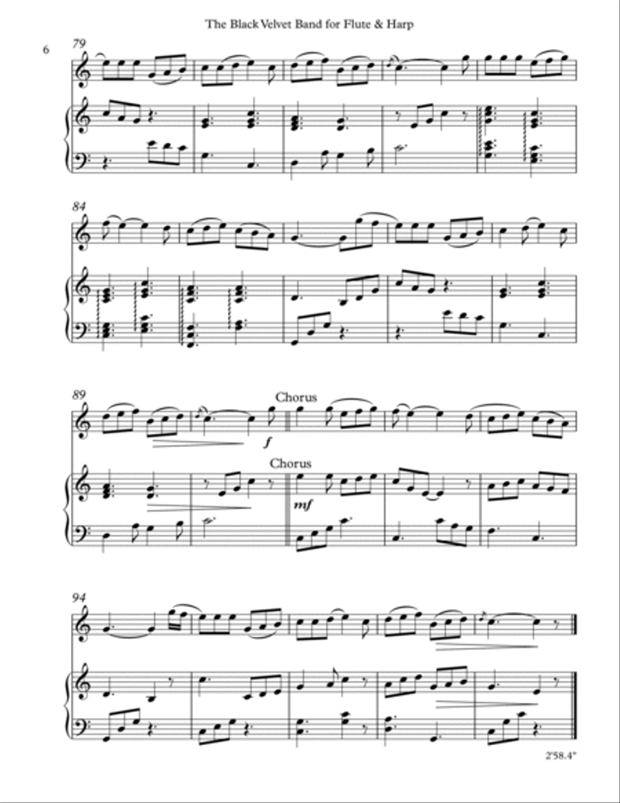 The Black Velvet Band, Duet for Flute & Harp Flute scores gallery preview page 6