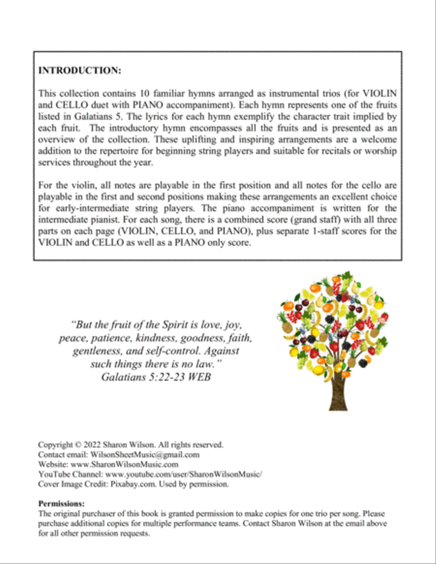The Fruit of the Spirit (10 Hymns for Violin and Cello Duet with Piano Accompaniment) Piano Trio scores gallery preview page 2