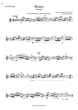 Winter by Vivaldi - Bb Clarinet, Cello and Piano - II. Largo (Individual Parts)