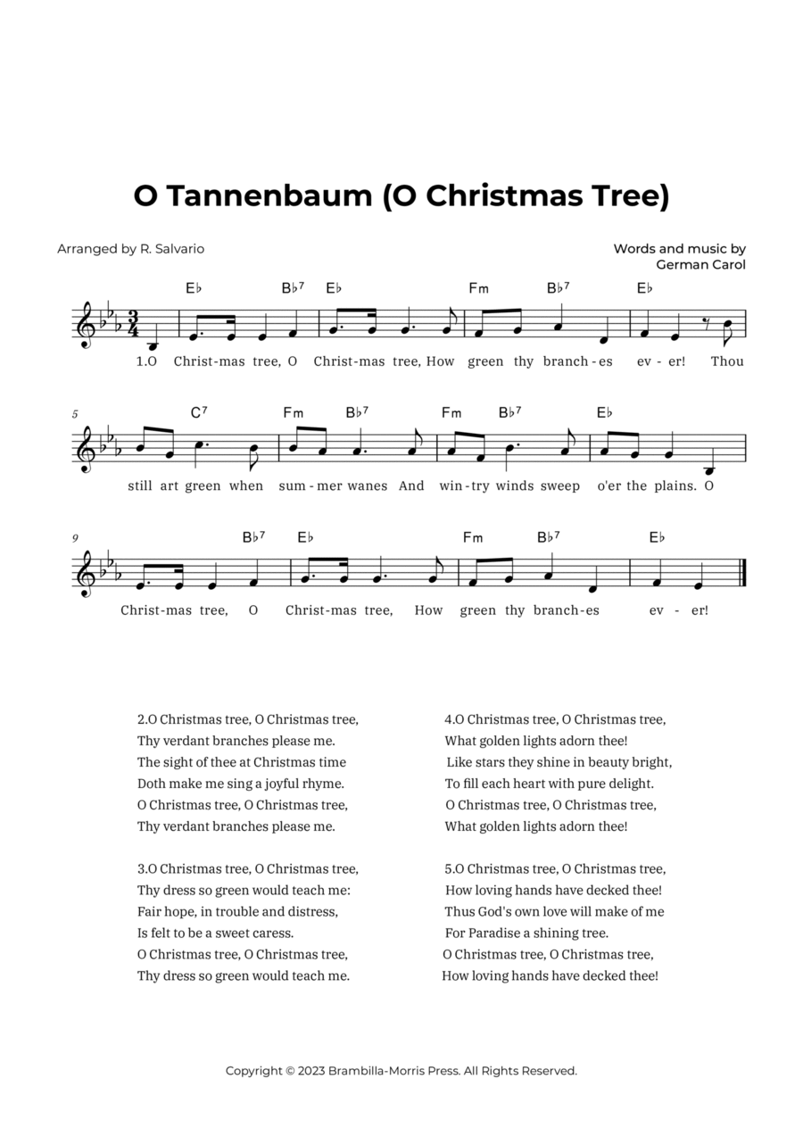 O Tannenbaum (O Christmas Tree) - Key of E-Flat Major Piano scores gallery preview page 1