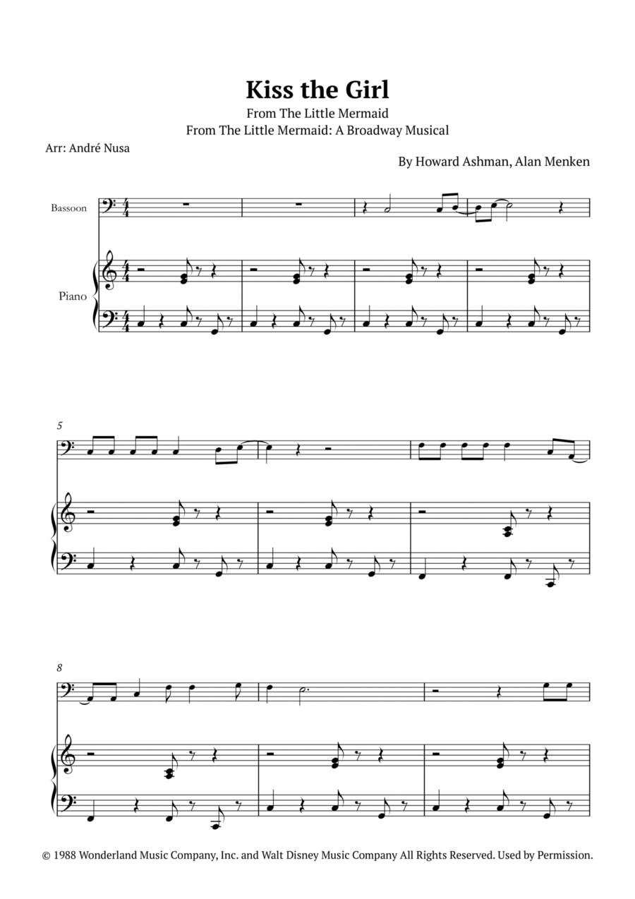 Kiss The Girl Bassoon scores gallery preview page 1