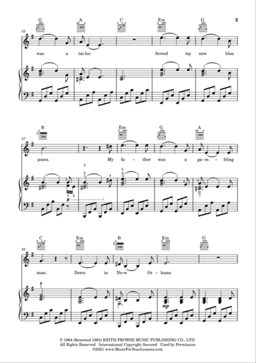 The House Of The Rising Sun Voice scores gallery preview page 4