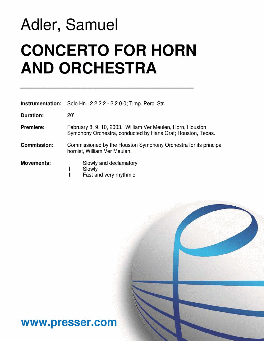 Concerto for Horn and Orchestra Chamber Music scores gallery preview page 1