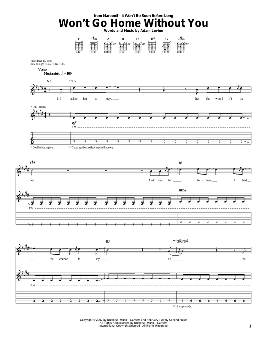 Won't Go Home Without You Acoustic Guitar scores gallery preview page 1