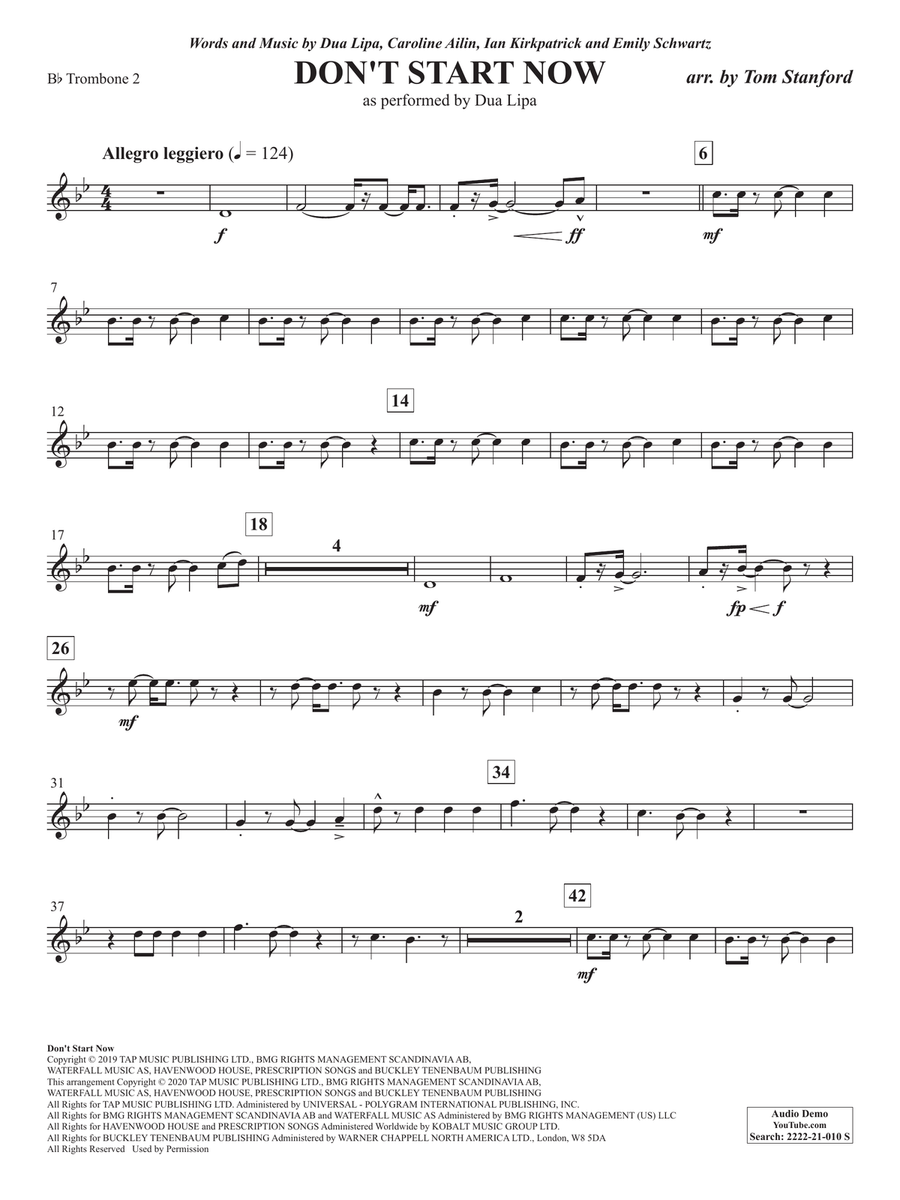 Don't Start Now (arr. Tom Stanford) - Bb Trombone 2 TC